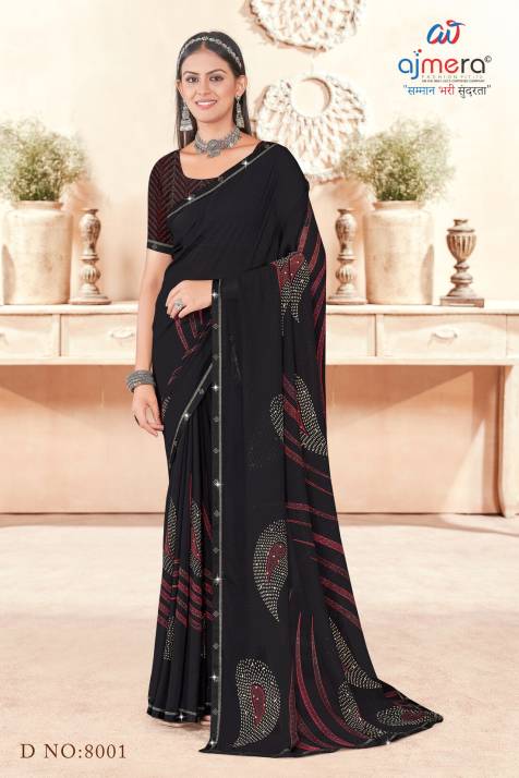 Chic Black Featherlight Printed Saree  in Surat