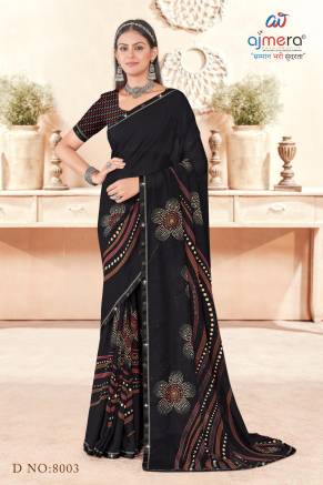 Chic Black Featherlight Printed Saree Manufacturers, Suppliers in Surat