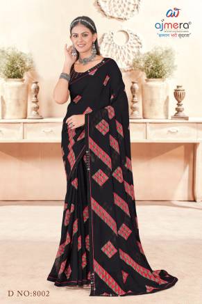 Elegant Black Weightless Printed Saree Manufacturers, Suppliers in Surat