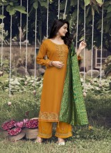 Elegant Net Work Kurti with Heavy Dupatta and Palazzo 