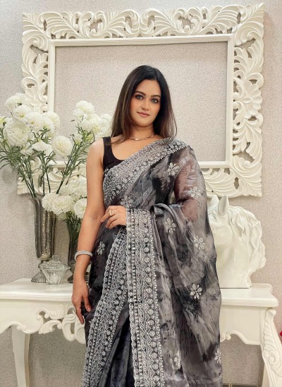 Exquisite Party Wear Saree with Diamond Silk Blouse and Silver Zari Embroidery Manufacturers, Suppliers, Exporters in Dadra And Nagar Haveli And Daman And Diu