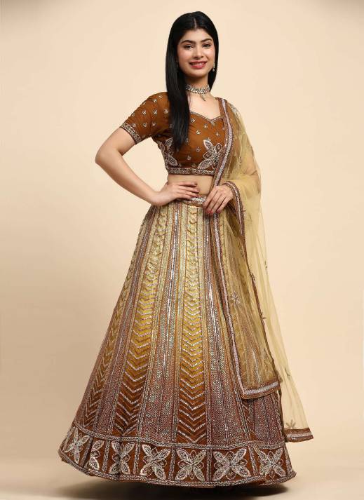 Fancy Heavy Designer Lehenga Choli with Dupatta in Brown  in Surat