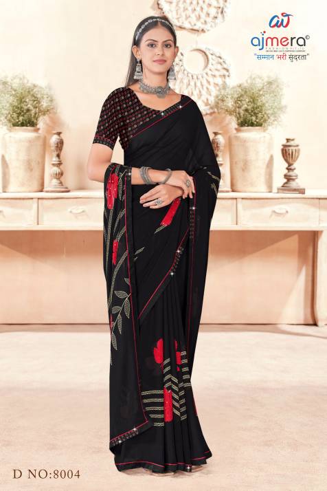 Graceful Black Weightless Print Saree  in Surat