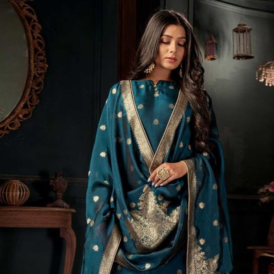 Patiyala Style Deep Blue Digital Printed Palazzo Style Salwar Suit Manufacturers, Suppliers, Exporters in France